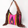 ADBGA212 American Darling Hand-Woven Saddle Blanket Hobo Bag Hand Tooled Leather Fringe