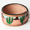LC-ADBRF155 Hand Tooled Leather Cuff Bracelet - Desert Road Trip with Red Car & Cactus Scene