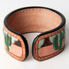 LC-ADBRF155 Hand Tooled Leather Cuff Bracelet - Desert Road Trip with Red Car & Cactus Scene