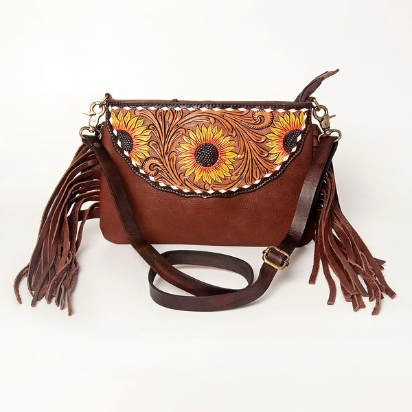 ADBGA156 American Darling Tooled Leather Crossbody with Fringe Western Brown Shoulder Bag