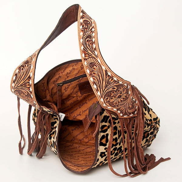 ADBGA214 American Darling Cowhide & Tooled Leather Fringe Hobo Shoulder Handbag