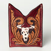 ADCCF106 Hand-Tooled Leather Card Holder - Western Bull Skull & Floral Design