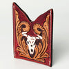 ADCCF106 Hand-Tooled Leather Card Holder - Western Bull Skull & Floral Design