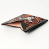 ADCCF107 Hand-Tooled Leather Card Holder - Western Bull Skull & Floral Design