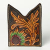 ADCCF108 Hand-Tooled Leather Card Holder - Sunflower & Western Floral Design
