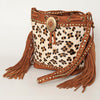ADBGI102 Studded Leather Fringe Crossbody Bucket Bag - Western Cowhide Style