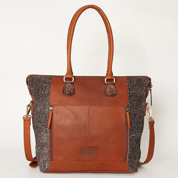 ADBGI105 Western Tote Bag - Genuine Leather & Hair-On Hide with Tooled Detailing