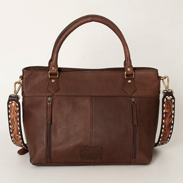 ADBGI141 Hand-Tooled Cowhide Leather Western Tote - Floral Tooled Hair-On Bag