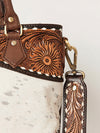 ADBGI141 Hand-Tooled Cowhide Leather Western Tote - Floral Tooled Hair-On Bag