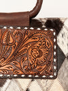 ADBGI143 Hair-On Hide Square Tote with Tooled Leather Patch - Western Cowgirl Bag