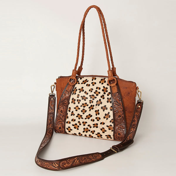 ADBGI146 Cowhide & Tooled Leather Western Tote - Genuine Hair-On Shoulder Bag