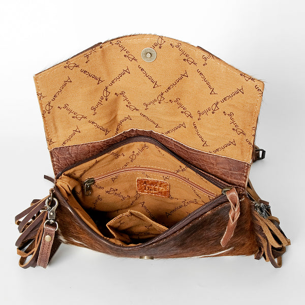ADBGS178 Hand-Tooled Thunderbird Cowhide Envelope Bag with Fringe - Western Leather Purse