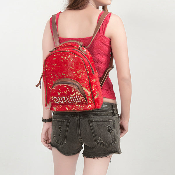 ADBGS156 Red Hair-On Hide Leather Mini Backpack - Western Cowgirl Style