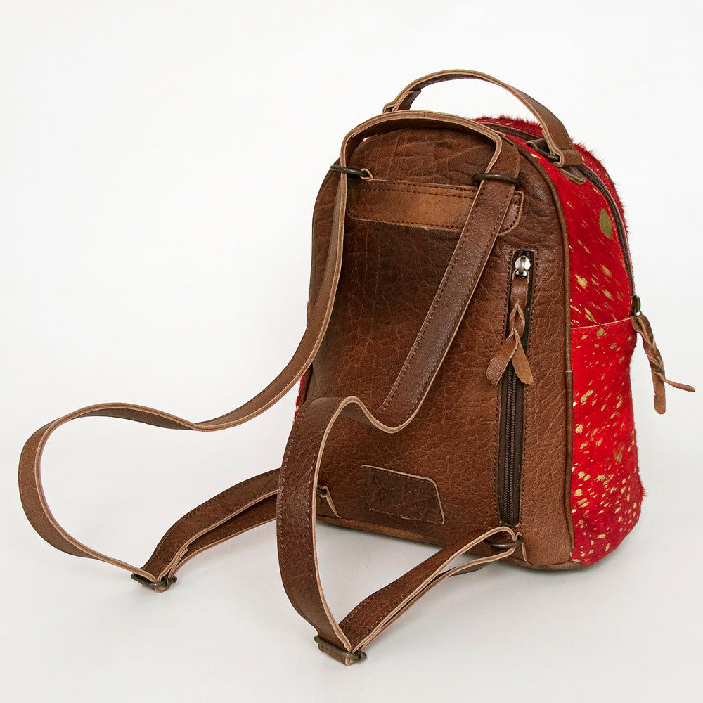 cowgirl trendy leather backpack ADBGS156 Red Hair-On Hide Leather Mini Backpack
