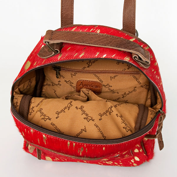 ADBGS156 Red Hair-On Hide Leather Mini Backpack - Western Cowgirl Style