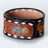 LC-ADBRF178 Tooled Leather Cuff Bracelet - Pink Flower & Black Whipstitch Border