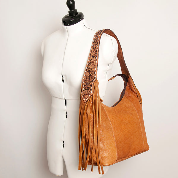 ADBGA220 American Darling Hand Tooled Genuine Leather Hobo Bag Floral Carved Handle