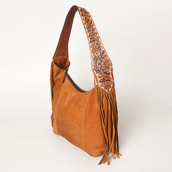 ADBGA220 American Darling Hand Tooled Genuine Leather Hobo Bag Floral Carved Handle