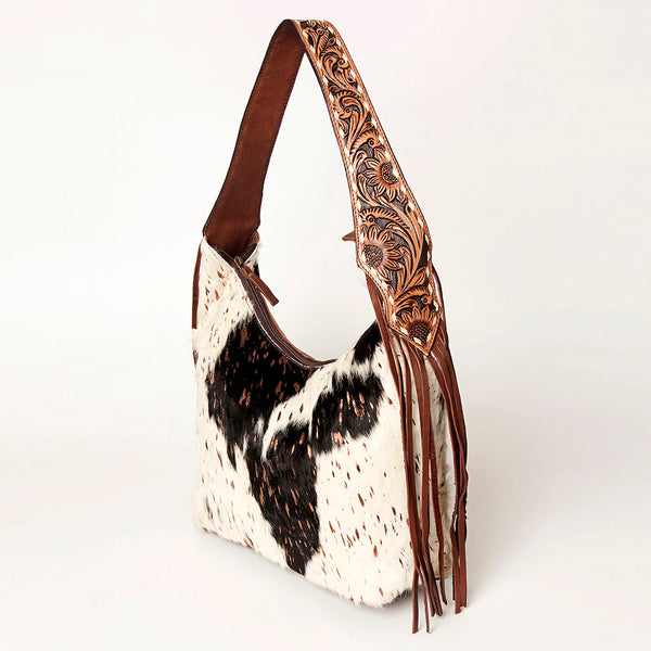 ADBGA223 American Darling Hand Tooled Leather Hair-On Cowhide Fringe Hobo Bag