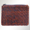 ADBGM121 Handwoven Leather Coin Pouch - Distressed Basketweave Zip Wallet