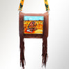 ADBGM109 Fringed Leather Western Crossbody Bag - Painted Artwork