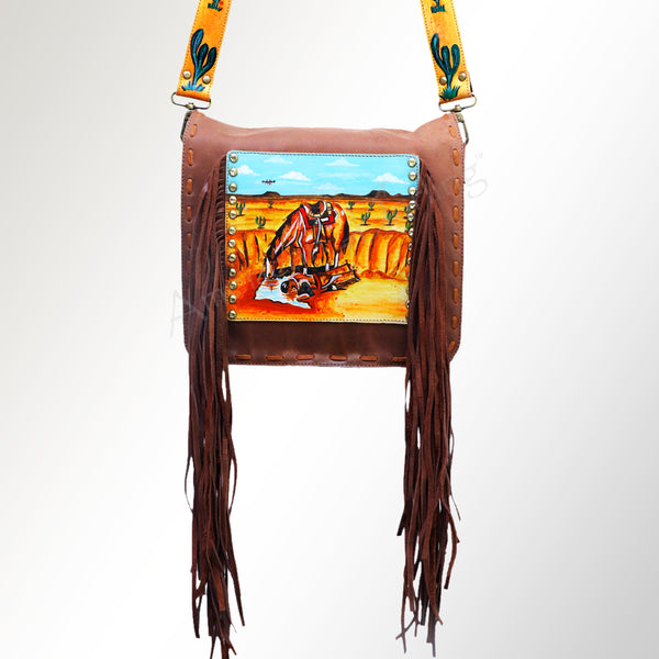 ADBGM109 Fringed Leather Western Crossbody Bag - Painted Artwork
