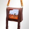 ADBGM109 Fringed Leather Western Crossbody Bag - Painted Artwork