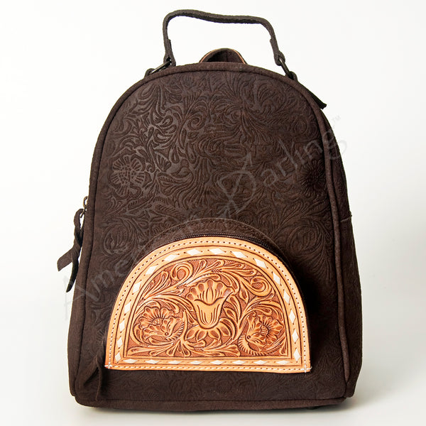 ADBGS156 Embossed Western Backpack with Hand-Tooled Floral Leather Pocket