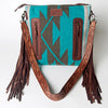 LC-ADBGZ558 Turquoise Southwestern Woven Crossbody Bag - Floral Tooled Leather & Fringe