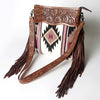 ADBGZ569 White & Wine Southwestern Woven Crossbody Bag - Tooled Leather & Fringe Western Purse
