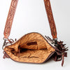 LC-ADBGZ577 Beige Southwestern Woven Crossbody Bag - Floral Tooled Leather Trim & Fringe Strap