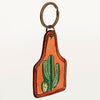 LC-ADKR190 Hand-Tooled Leather Cactus Keyring Western Desert Design