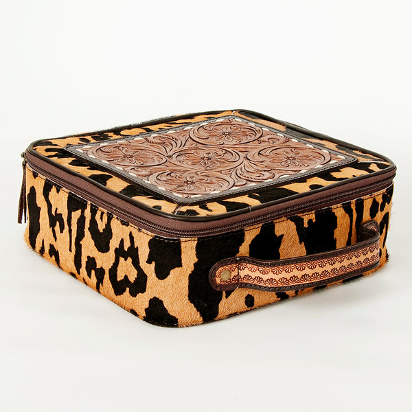 ADBGA227 American Darling Leopard Cowhide Tooled Leather Whipstitched Jewelry Case