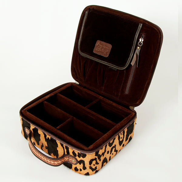 ADBGA227 American Darling Leopard Cowhide Tooled Leather Whipstitched Jewelry Case