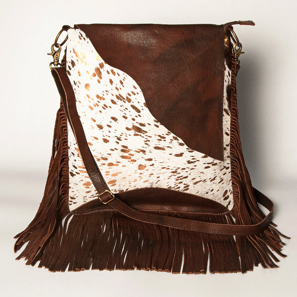 ADBGA240 American Darling Hair-On Cowhide Messenger Bag Genuine Leather Fringes