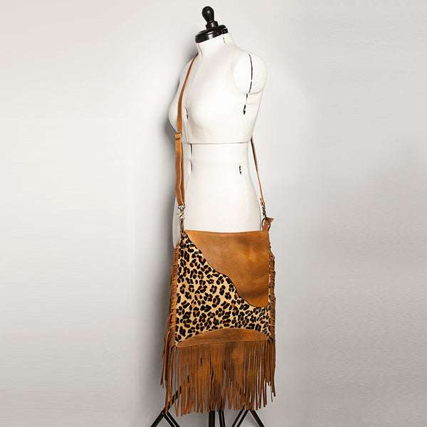 ADBGA240 American Darling Hair-On Cowhide Messenger Bag Genuine Leather Fringes
