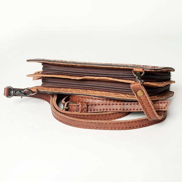 ADBG806 American Darling Hand Tooled Leather Crossbody - Floral Carved & Hair-On Cowhide Western Clutch