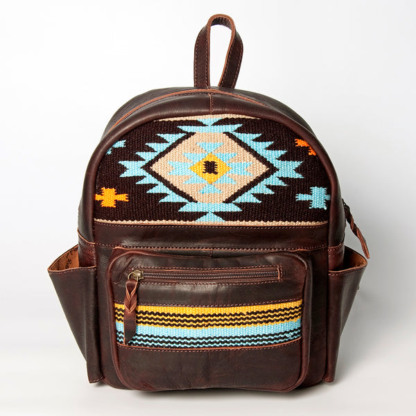 LC-ADBGZ214C Aztec Wool & Leather Backpack - Handcrafted Western Tribal Daypack