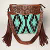 LC-ADBGZ230 Aztec Wool Crossbody with Tooled Leather & Fringe - Western Shoulder Bag