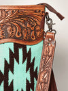 LC-ADBGZ230 Aztec Wool Crossbody with Tooled Leather & Fringe - Western Shoulder Bag