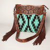 LC-ADBGZ230 Aztec Wool Crossbody with Tooled Leather & Fringe - Western Shoulder Bag