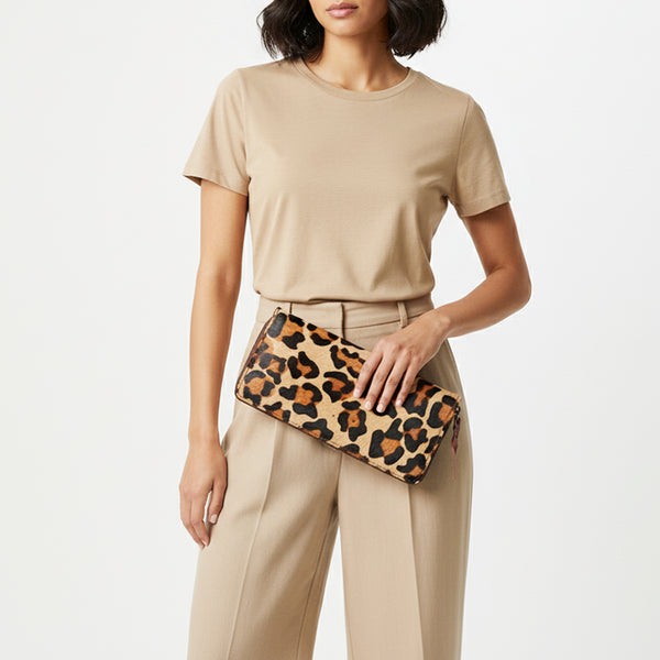LC-ADBGZ586 Hair-On Cowhide Leopard Print Zip Wallet - Western Exotic Hide Clutch