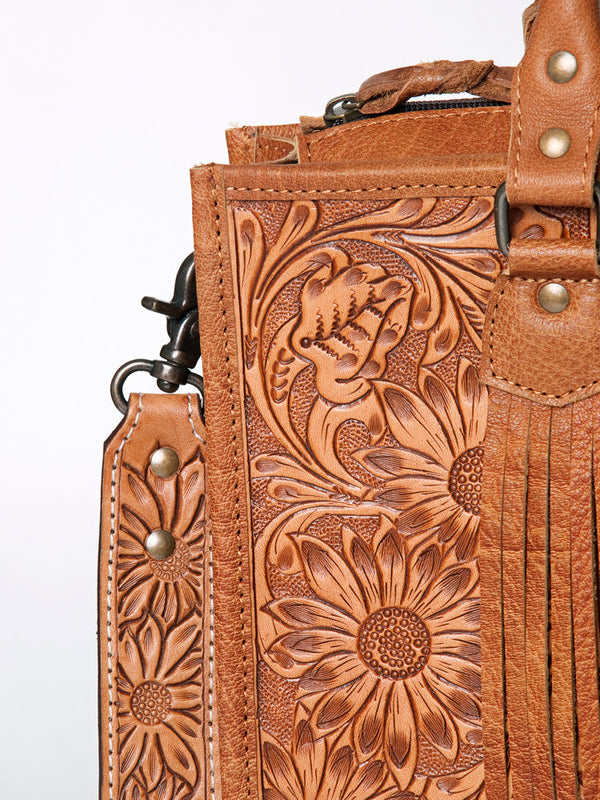 ADBG230 American Darling Hand Tooled Floral Western Leather Woven Saddle Blanket Tote Bag