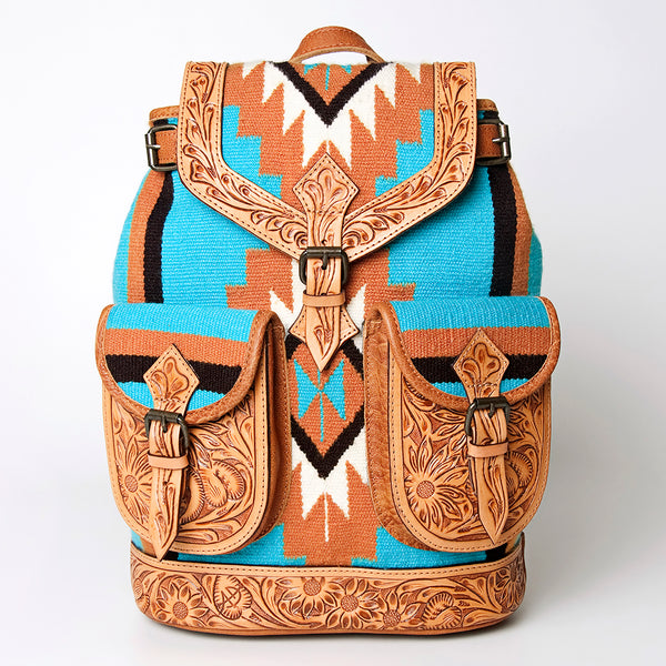 ADBG703 American Darling Handcrafted Floral Tooled Leather and Saddle Blanket Backpack Bag
