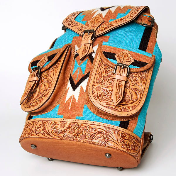 ADBG703 American Darling Handcrafted Floral Tooled Leather and Saddle Blanket Backpack Bag