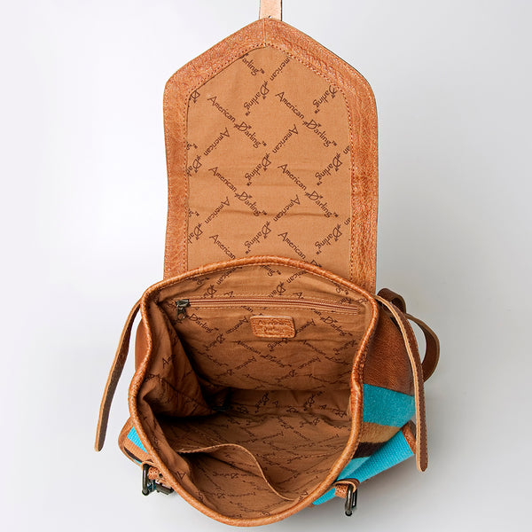 ADBG703 American Darling Handcrafted Floral Tooled Leather and Saddle Blanket Backpack Bag