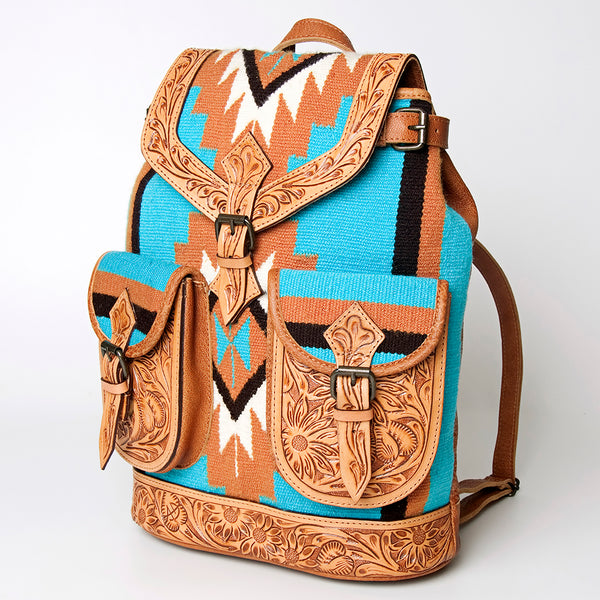 ADBG703 American Darling Handcrafted Floral Tooled Leather and Saddle Blanket Backpack Bag