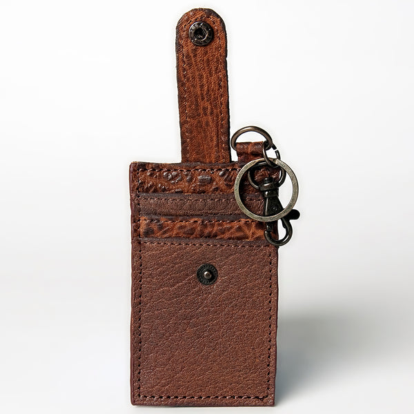 ADCCZ104 Embossed Brown Leather Keychain Cardholder Wallet - Snap & Clip
