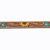 LC-ADBLF131 Hand Tooled Leather Belt - Sunflower & Turquoise Floral Western Belt with Silver Buckle