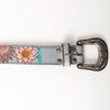 LC-ADBLF142 Hand Tooled Leather Belt - Multicolor Sunflowers & Red Heart on Gray Base